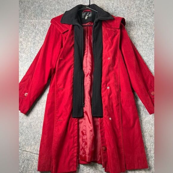 Gallery Womens Hooded Coat M Red Button/Zip Closure With Pockets - Picture 5 of 9